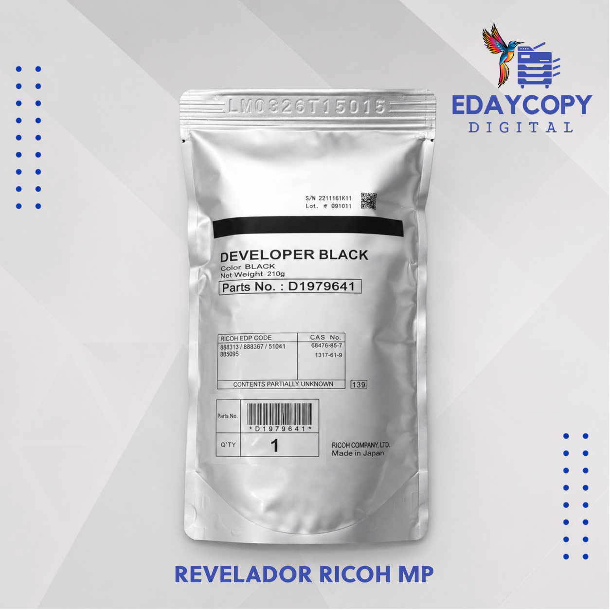 REVELADOR RICOH MP 2554/2555/3054/3055/4054/4055/5054/5055/6054/6555 ORIGINAL Y GENERICO